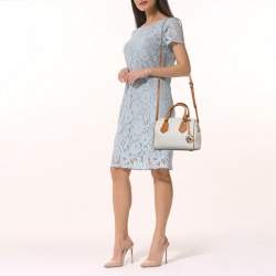 Pre Owned Michael Kors White /Brown Signature Coated Canvas And Leather Aria Satchel