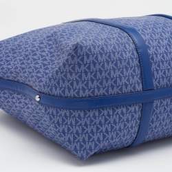 مملوكة مسبقًا حقيبة يد توتس مايكل كورس جلد وكانفاس أزرق بالشعار المقوى