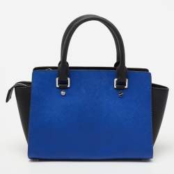 Pre Owned Michael Kors Black/ Blue Leather Selma Satchel