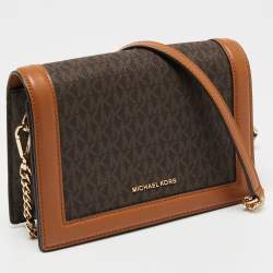 Michael Kors Brown Coated Canvas Leather Jet Set Shoulder Bag