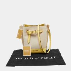 Pre Owned Michael Kors Beige/Yellow Canvas and Leather Small Emilia Bucket Bag