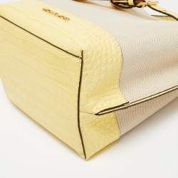 Pre Owned Michael Kors Beige/Yellow Canvas and Leather Small Emilia Bucket Bag