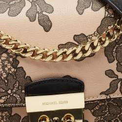 Pre Owned Michael Kors Black/Peach Printed Leather Medium Sloan Shoulder Bag