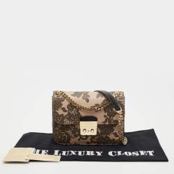 Pre Owned Michael Kors Black/Peach Printed Leather Medium Sloan Shoulder Bag