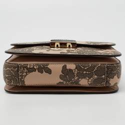 Pre Owned Michael Kors Black/Peach Printed Leather Medium Sloan Shoulder Bag