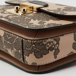 Pre Owned Michael Kors Black/Peach Printed Leather Medium Sloan Shoulder Bag