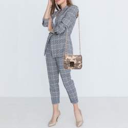 Pre Owned Michael Kors Black/Peach Printed Leather Medium Sloan Shoulder Bag