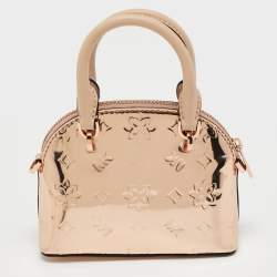 Pre Owned Michael Kors Rose Gold Patent and Leather Extra Small Emmy Dome Satchel