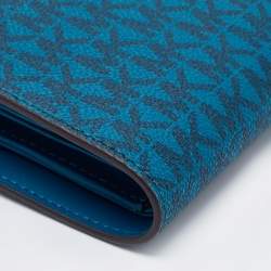 Pre Owned Michael Kors Teal Signature Coated Canvas Jet Set Travel Zip Wristlet Wallet