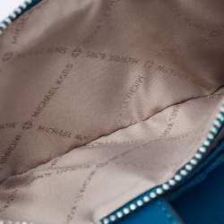 Pre Owned Michael Kors Teal Signature Coated Canvas Jet Set Travel Zip Wristlet Wallet