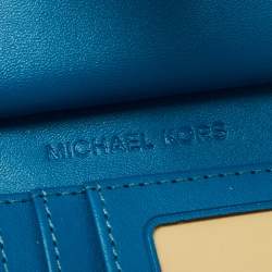 Pre Owned Michael Kors Teal Signature Coated Canvas Jet Set Travel Zip Wristlet Wallet