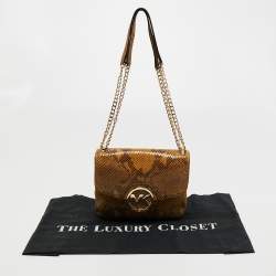 Pre Owned Michael Kors Yellow Python Embossed Leather Fulton Shoulder Bag