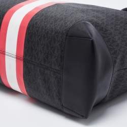 Pre Owned Michael Kors Black Logo Stripe Signature Coated Canvas and Leather Large Eva Tote