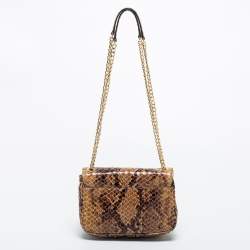 Pre Owned Michael Kors Beige/Brown Python Embossed Leather Small Sloan Flap Shoulder Bag
