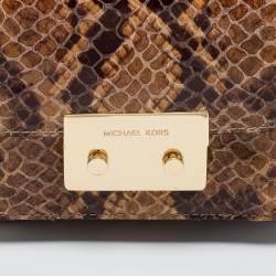 Pre Owned Michael Kors Beige/Brown Python Embossed Leather Small Sloan Flap Shoulder Bag