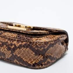 Pre Owned Michael Kors Beige/Brown Python Embossed Leather Small Sloan Flap Shoulder Bag