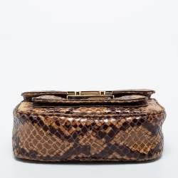 Pre Owned Michael Kors Beige/Brown Python Embossed Leather Small Sloan Flap Shoulder Bag