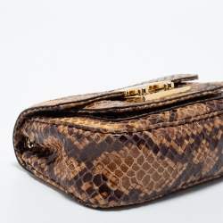 Pre Owned Michael Kors Beige/Brown Python Embossed Leather Small Sloan Flap Shoulder Bag
