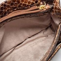 Pre Owned Michael Kors Beige/Brown Python Embossed Leather Small Sloan Flap Shoulder Bag