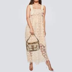 Pre Owned Michael Kors Beige/Black Canvas and Snakeskin Trim Jet Setter Shoulder Bag