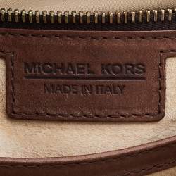 Pre Owned Michael Kors Beige/Black Canvas and Snakeskin Trim Jet Setter Shoulder Bag