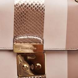 Pre Owned Michael Kors Beige Striped Leather Sloan Shoulder Bag