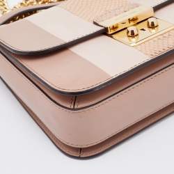 Pre Owned Michael Kors Beige Striped Leather Sloan Shoulder Bag