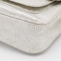 Pre Owned Michael Kors Silver Lizard Embossed Leather Small Sloan Shoulder Bag