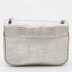 Pre Owned Michael Kors Silver Lizard Embossed Leather Small Sloan Shoulder Bag