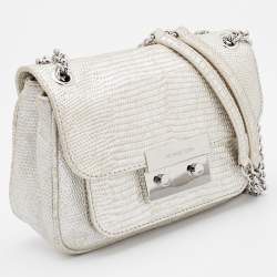 Pre Owned Michael Kors Silver Lizard Embossed Leather Small Sloan Shoulder Bag
