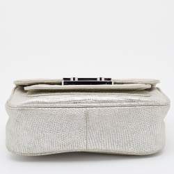Pre Owned Michael Kors Silver Lizard Embossed Leather Small Sloan Shoulder Bag