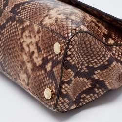 Pre Owned Michael Kors Beige/Brown Python Embossed  Leather Bleecker Top Handle Bag