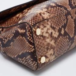 Pre Owned Michael Kors Beige/Brown Python Embossed  Leather Bleecker Top Handle Bag