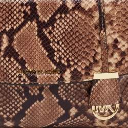 Pre Owned Michael Kors Beige/Brown Python Embossed  Leather Bleecker Top Handle Bag
