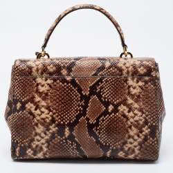 Pre Owned Michael Kors Beige/Brown Python Embossed  Leather Bleecker Top Handle Bag