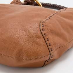 Pre Owned Michael Kors Brown Leather Braided Handle Hobo