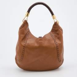 Pre Owned Michael Kors Brown Leather Braided Handle Hobo