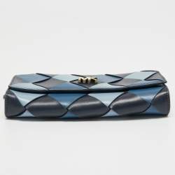 Pre Owned Michael Kors Blue Woven Leather Large Mott Clutch Bag