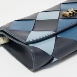 Pre Owned Michael Kors Blue Woven Leather Large Mott Clutch Bag