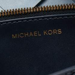 Pre Owned Michael Kors Blue Woven Leather Large Mott Clutch Bag