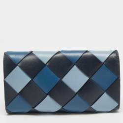 Pre Owned Michael Kors Blue Woven Leather Large Mott Clutch Bag