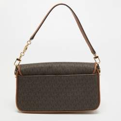 Pre Owned Michael Kors Brown Signature Coated Canvas and Leather Small Bradshaw Shoulder Bag