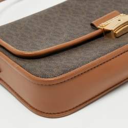 Pre Owned Michael Kors Brown Signature Coated Canvas and Leather Small Bradshaw Shoulder Bag