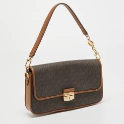 Pre Owned Michael Kors Brown Signature Coated Canvas and Leather Small Bradshaw Shoulder Bag