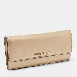 Pre Owned Michael Kors MetallicGold Leather Jet Set Wallet