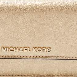 Pre Owned Michael Kors MetallicGold Leather Jet Set Wallet