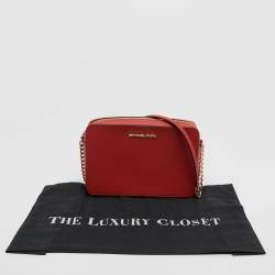 Pre Owned Michael Kors Coral Orange Saffiano Leather Jet Set Camera Crossbody Bag