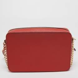 Pre Owned Michael Kors Coral Orange Saffiano Leather Jet Set Camera Crossbody Bag