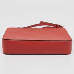 Pre Owned Michael Kors Coral Orange Saffiano Leather Jet Set Camera Crossbody Bag
