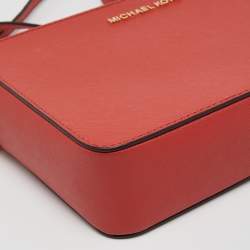 Pre Owned Michael Kors Coral Orange Saffiano Leather Jet Set Camera Crossbody Bag